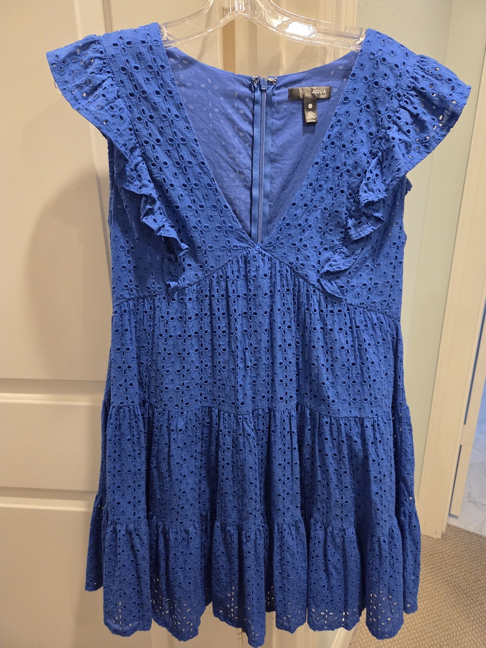 Aqua Royal Blue Eyelet Ruffle Tiered Dress Size Medium